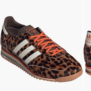 Adidas Leopard Print Sneakers with Orange Laces